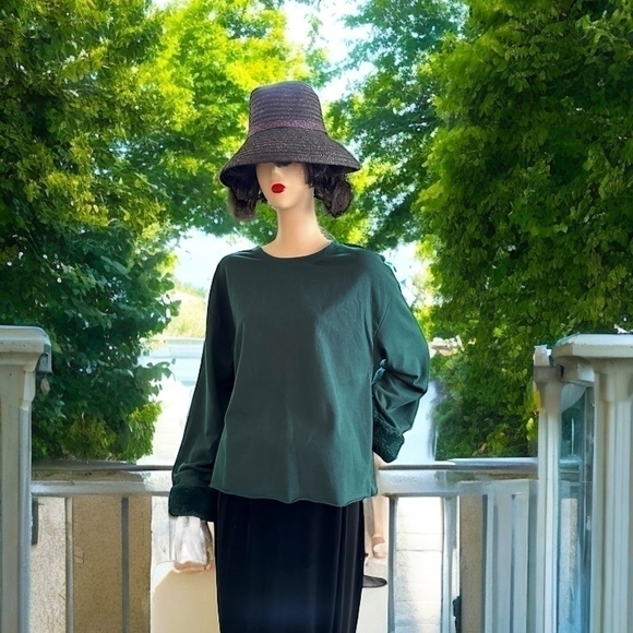 Women’s Sweatshirt Zara Crewneck Faux Fur Trim Green Sweater Long Sleeve Top - Picture 2 of 8